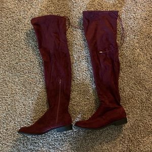 Maroon knee high boots